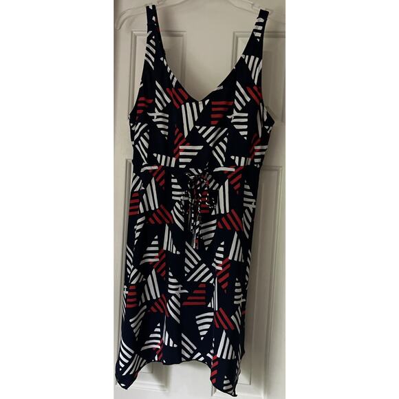 D & Co Beach Slimming PLUS Size Swim Dress 18 Lined Ted White Blue Patriotic - Picture 1 of 4